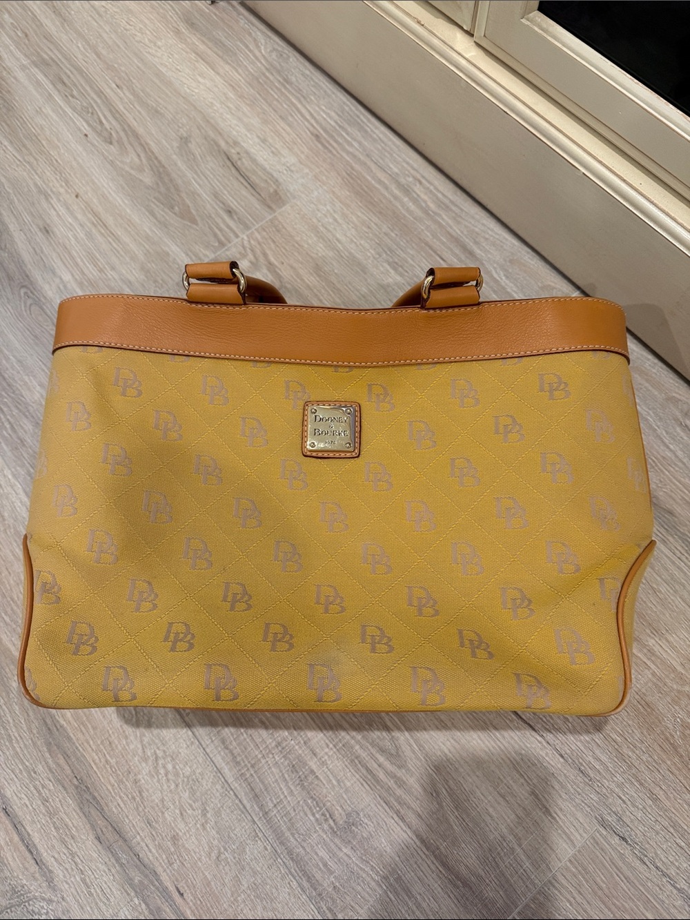 Dooney & Bourke Yellow Tote with Tan Leather Trim